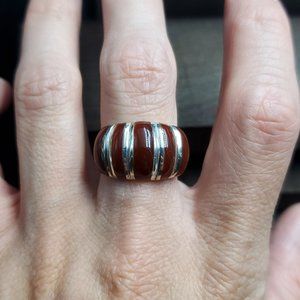 Size 8.75 Sterling Silver Brown Red Stone Dome Design Ring